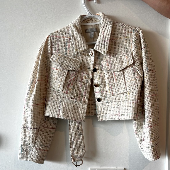 ASOS Petite Exaggerated Sleeve Boucle Blazer & Mini Skirt - Picture 9 of 16